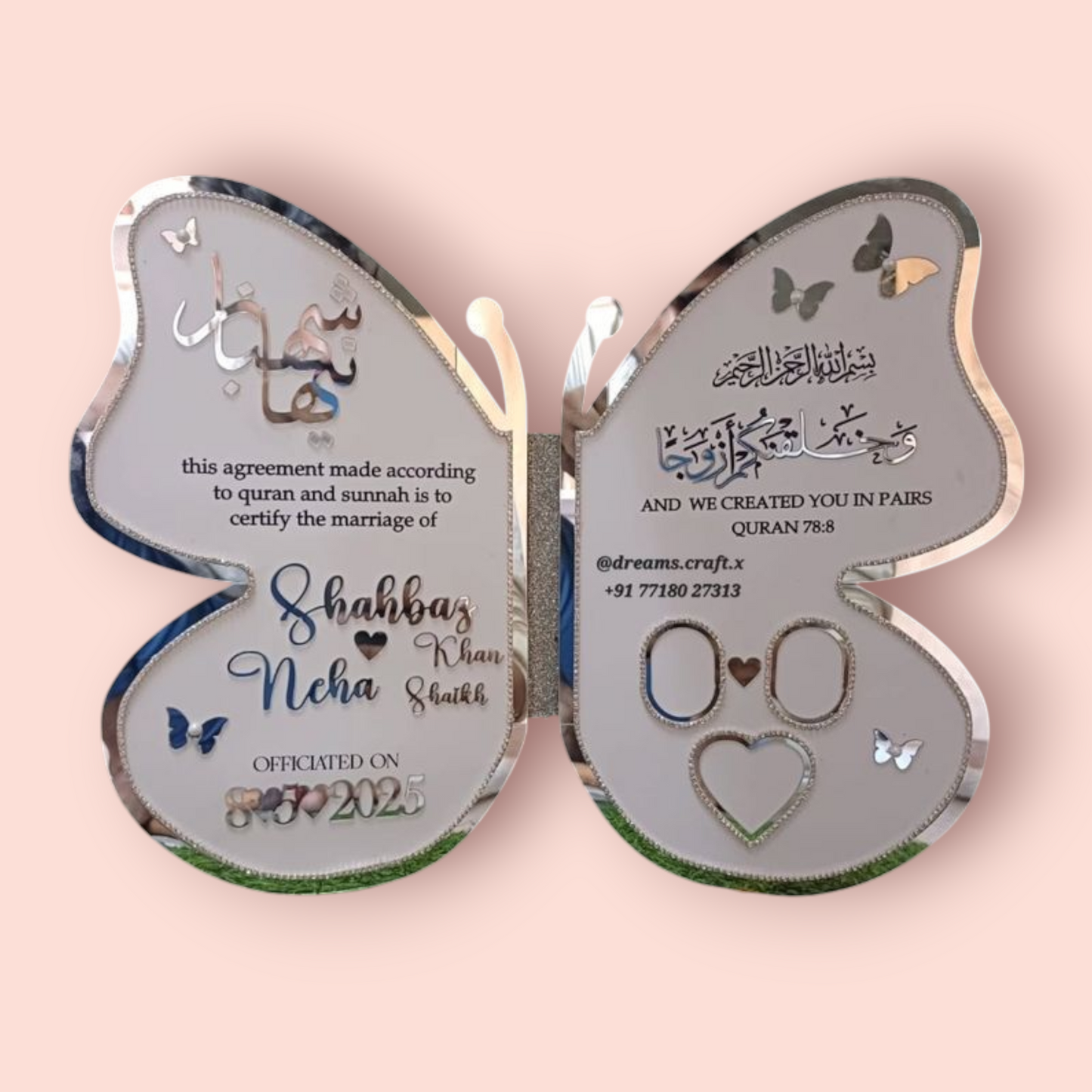 Butterfly Islamic Wedding Certificate - Personalized Acrylic