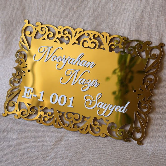 Golden Acrylic Name Plate with Victorian Style Border - Ornate Home Sign