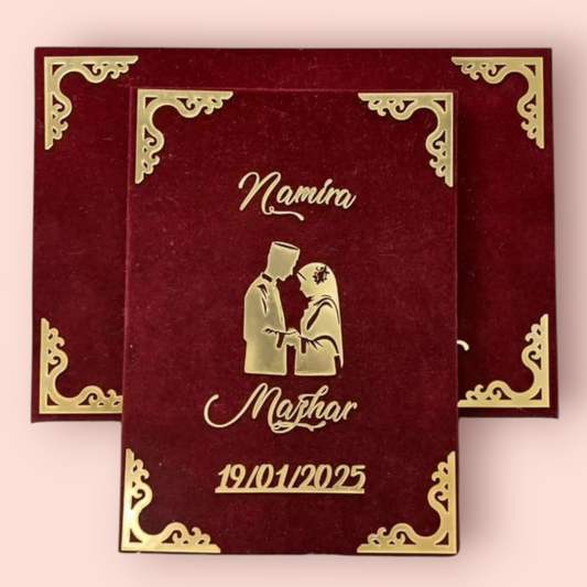 Luxury Islamic Wedding Invitation & Certificate Set - Burgundy Gold Design