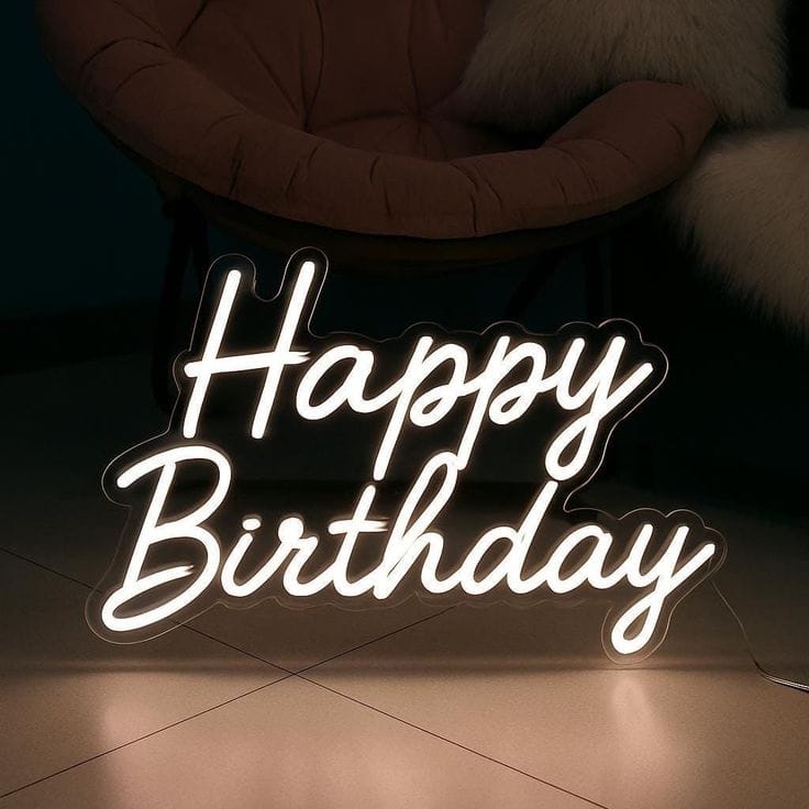 LED Neon Happy Birthday Sign - Elegant Script Birthday Decoration