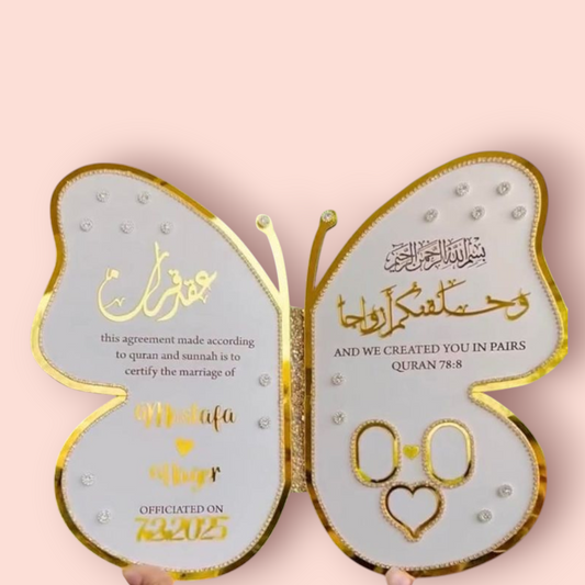 Butterfly Islamic Wedding Certificate - Personalized Acrylic