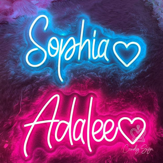 Dual Color LED Neon Name Sign - Custom Two Names with Heart Accents