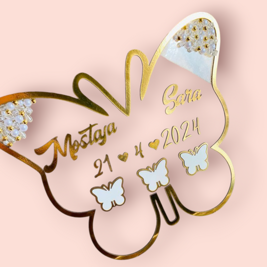 Custom Acrylic Name Decoration with Butterflies - Personalized Gold Lettering