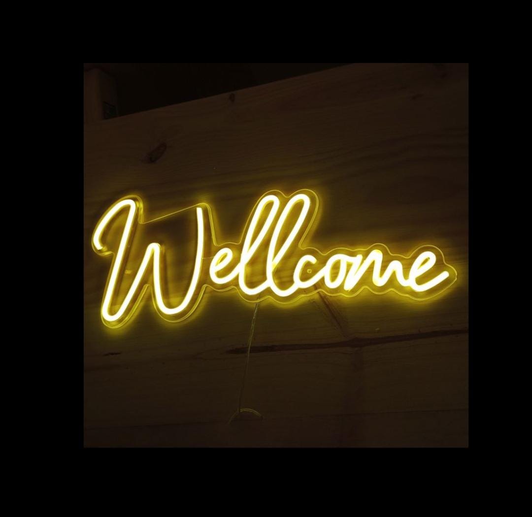 LED Neon Welcome Sign - Warm Yellow Script Lettering for Home & Business