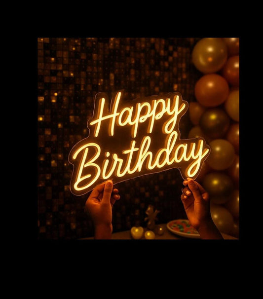 Golden LED Neon Happy Birthday Sign - Elegant Script Party Decoration