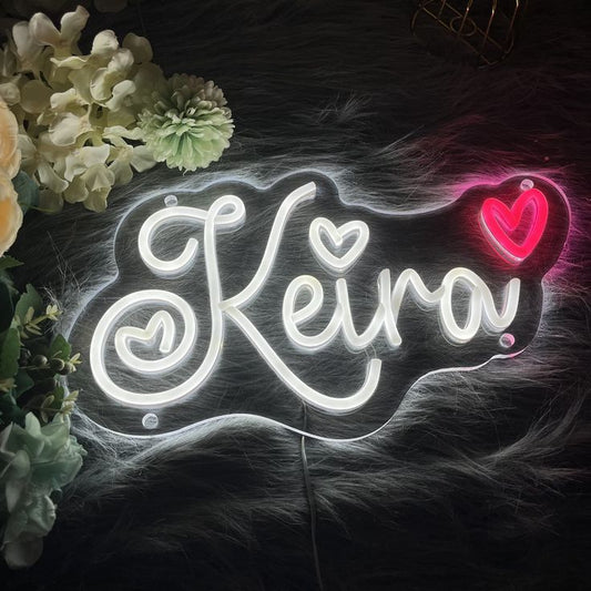 Custom LED Neon Name Sign - Personalized Script Lettering with Heart Accent
